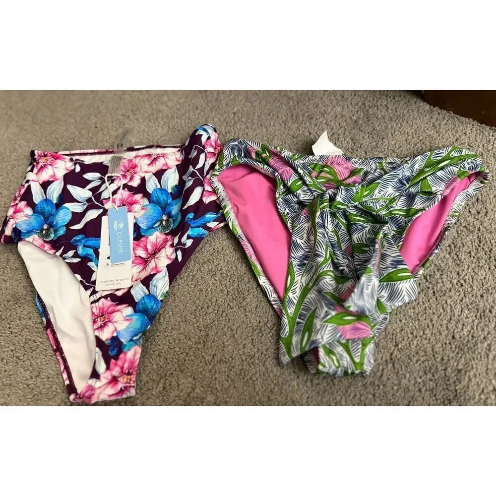 Lot of 2 Women's High Rise Tropical Bikini Swim Bottoms Cupshe Liberty Justice S